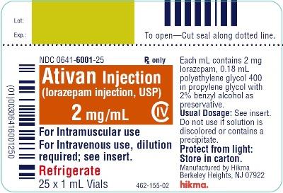 DEA- Cl4-Ativan Lorazepam 2MG/ML 25X1 ML Vial -Keep Refrigerated - by Hikma Pharma USA 