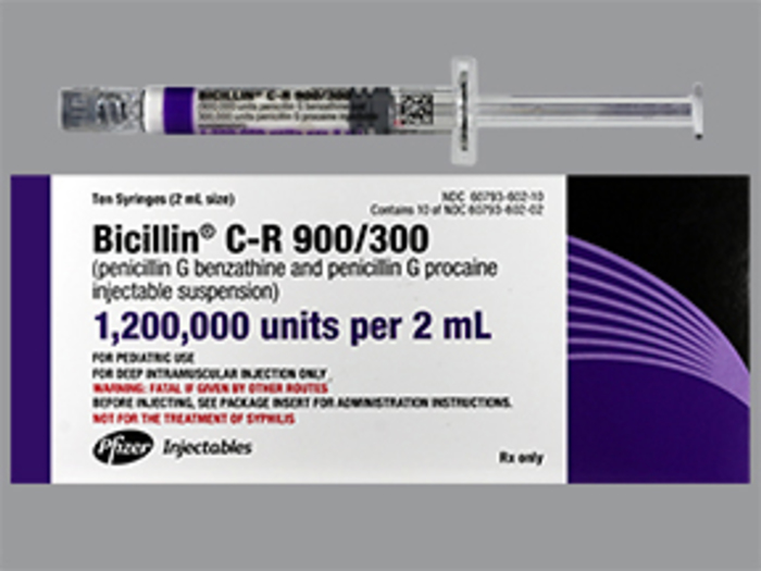 Rx Item-Bicillin CR pen G benz/pen G procaine 900 300 2 Syg 10X2ml by Pfizer 