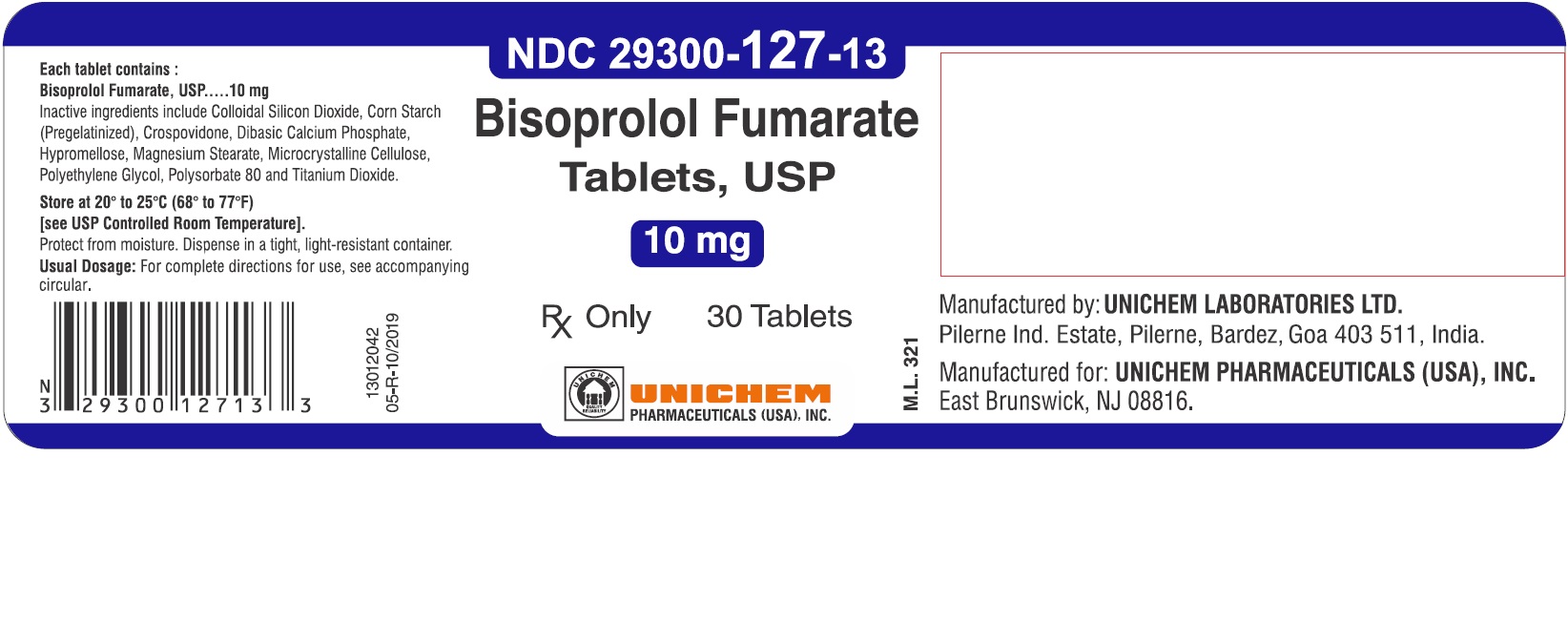 Rx Item-Bisoprolol 10MG 30 Tab by Unichem Pharma USA Gen Zebeta