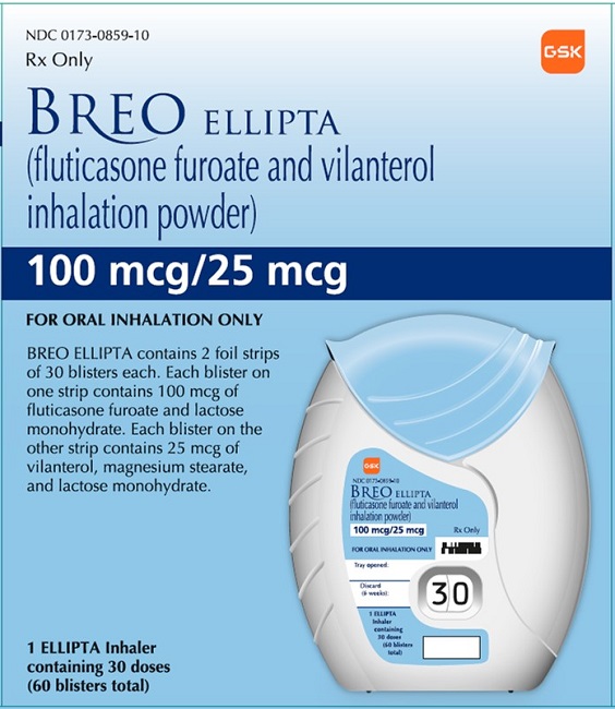 Rx Item-Breo Ellipta 100/25 MCG 2X30 Inhalation by Glaxo Smith Kline Pharma USA 