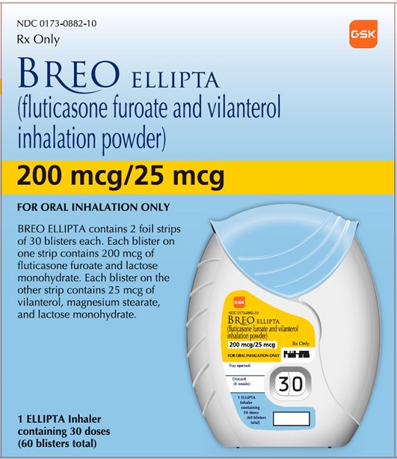 Rx Item-Breo Ellipta 200/25MCG 2X30 Inhalation by Glaxo Smith Kline Pharma USA 