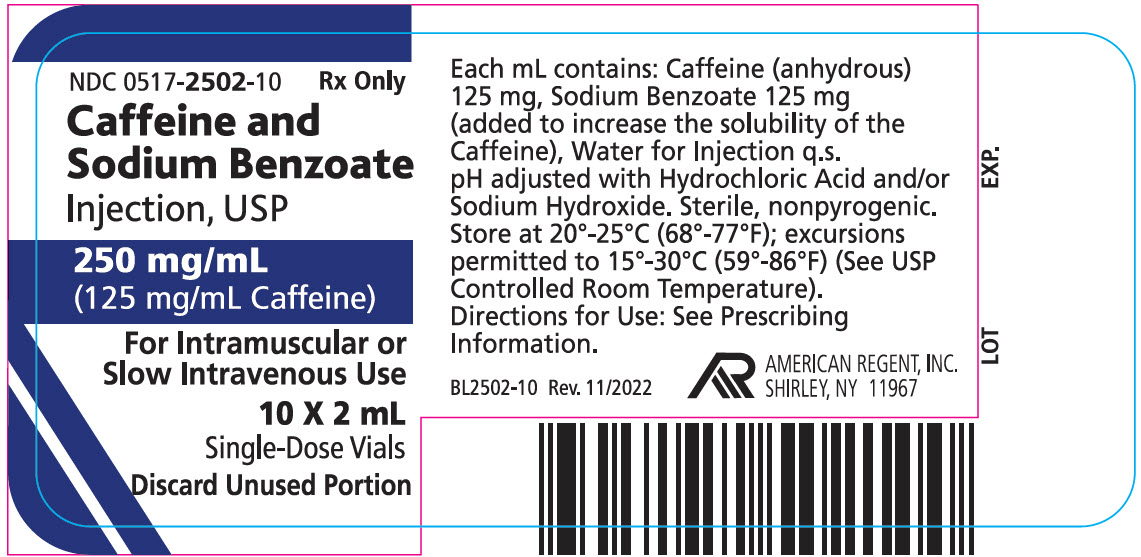 Rx Item-Caffeine-Sodium Benzoate 250Mg/ml Vial 10X2ml By American Regent Lab