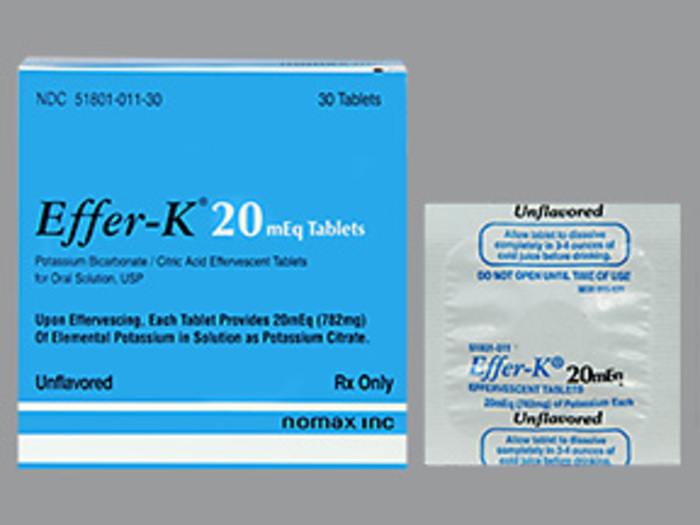 Rx Item-Effer-K Eff 20 Meq potassium bicarbonate/cit ac Tab 30 By Nomax 