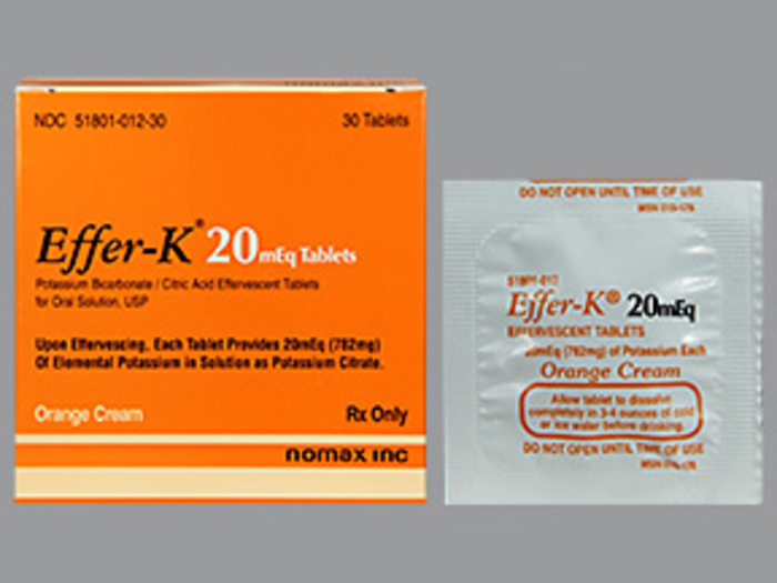 Rx ItemEfferK Eff 20 Meq potassium bicarbonate/cit ac Tab 30 By Nomax