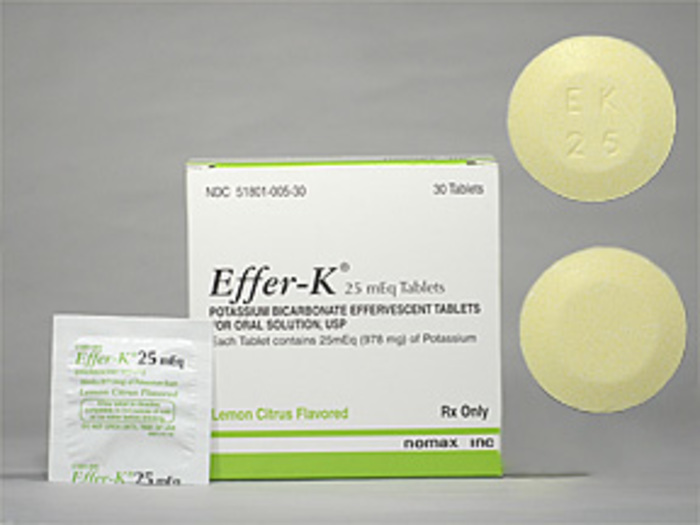 Rx Item-Effer-K potassium bicarbonate/cit ac Lemon Citru 25 Meq Tab 30 By Nomax 