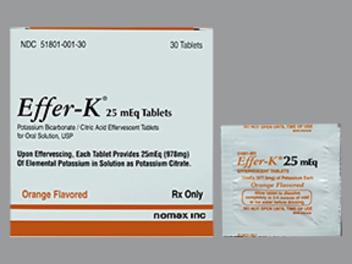Rx Item-Effer-K Or 25MEQ potassium bicarbonate/cit ac 30 Tab by Nomax Pharmacy USA