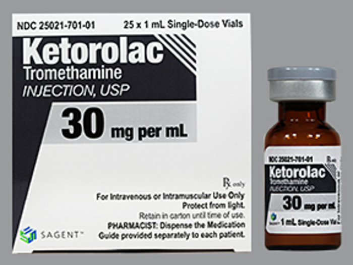 Rx Item-Ketorolac 30MG 25X1 ML Single Dose Vial  by Sagent Pharma USA 