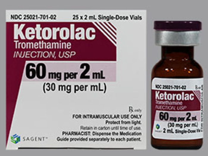 Rx Item-Ketorolac 60MG 25X2 ML Single Dose Vial  by Sagent Pharma USA 