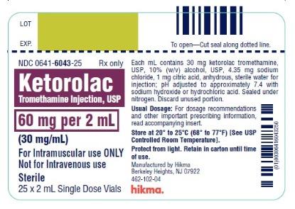 Rx Item-Ketorolac 60MG 25X2 ML Single Dose Vial by Hikma Pharma USA 