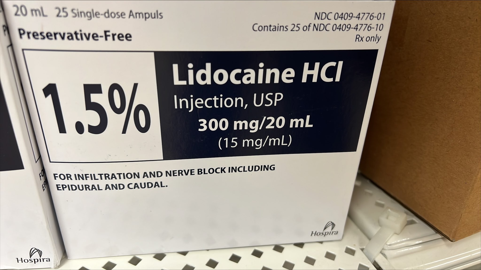 Rx Item-Lidocaine 1.5% 15Mg/Ml Amp 25X20Ml By Hospira gen Xylocaine