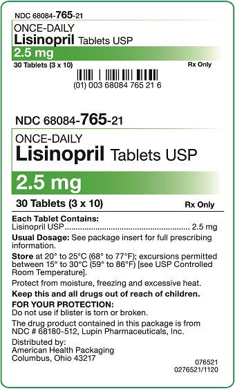 Lisinopril 2.5mg Tab 30 by AHP Gen Zestril Prinivil Unit Dose 