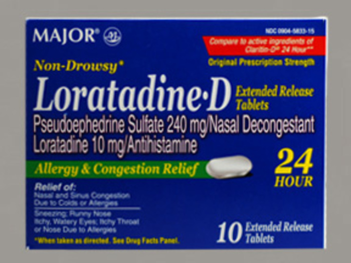 RX ITEM-Loratadine-D Tablet 10Ct By Major Pharma Pseudo Gen Claritin-D