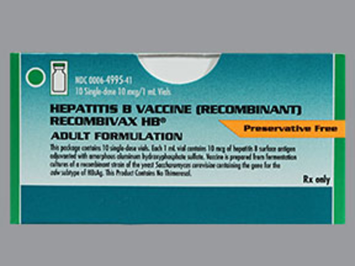 Rx Item-Recombivax PF 10MCG/ML hepatitis B virus vaccine/PF IM 10X1 ML Vial -Keep Refrigerated - by Merck & Co Pharma USA 