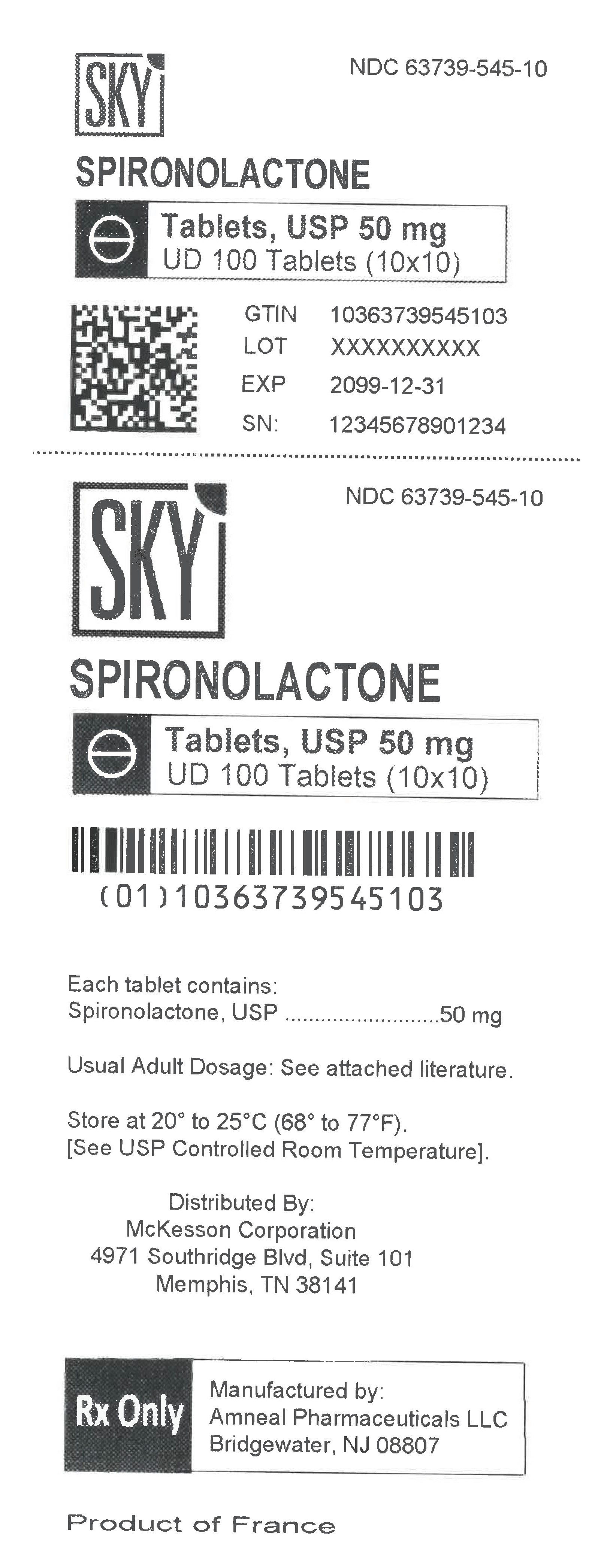 Spironolactone 50mg Tab 100 by Mckesson Packaging Services UD  Gen Aldactone