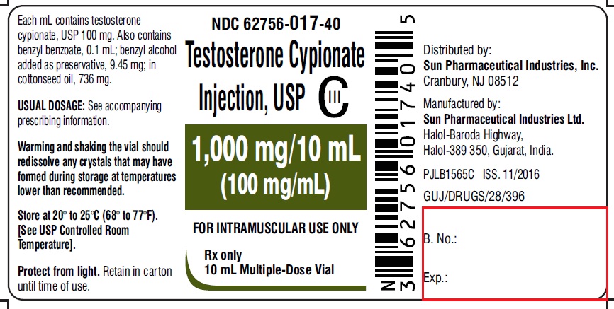 DEA- Cl3-Testosterone Cypionate 100MG/ML 10 ML Multi Dose Vial by Sun Pharma USA 