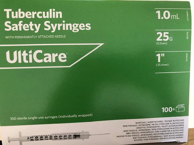 Rx Item-UltiCare Tuberculin Safety Syringes 1 25Gx1mL 100ct
