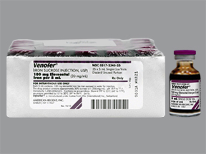 Rx Item-Venofer 20MG/ML 25X5 ML Single Dose Vial  by American Regent Lab USA Brand iron sucrose complex INTRAVEN VIAL 100 MG/5ML