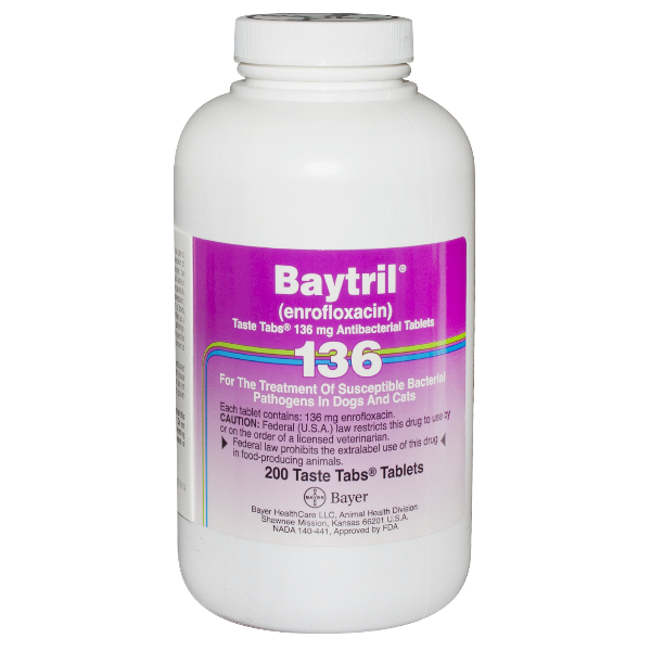 Baytril Taste Tabs 136mg 200# 200 Tab By Bayer Pet Rx(Vet)