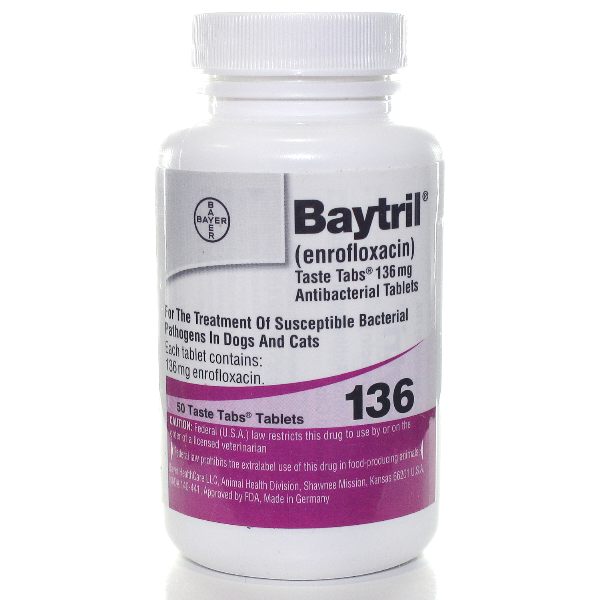 Baytril Taste Tabs 136mg 50# 50 Tab By Bayer Pet Rx(Vet)