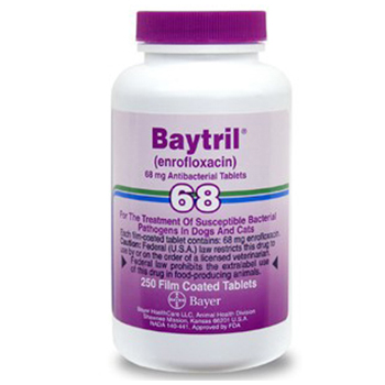 Baytril 68mg Film Coated 250 Tab By Bayer Pet Rx(Vet)