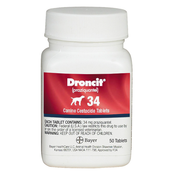 Droncit 34 Tablet 34mg 50# 50 Tab By Bayer Pet Rx(Vet)