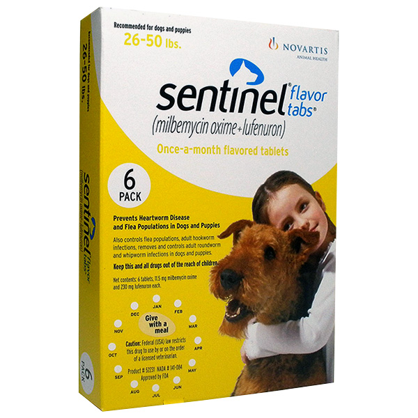 Sentinel Tabs Dog 26-50 6# 6 Tab By Novartis Pet Rx(Vet) Sentinel Tabs Dog 26-50 6# 6 Tab By Novartis Pet Rx(Vet)