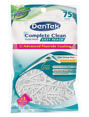 Dentek Completee Clean Floss Picks, Mouthwash Blast - 75 Count Floss Picks 75 By Dentek Oral Care . Item No.:4434009, OTCd00215 NDC No.: UPC No.: 047701000892, 0-47701-00215-3 Item Description: Interd