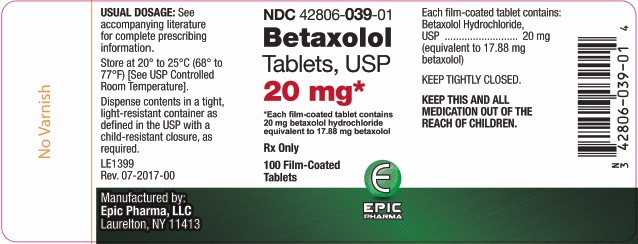 Rx Item-Betaxolol Hcl 20mg Tab 100 by Epic Pharma Gen Kerlone 