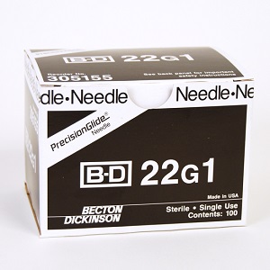 Needles Hypodermic 22G X 1 Plastic Hub (Black) BD B100 By Becton Dickinson Heal