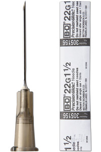 Needles Hypodermic 22G X 1.5 Plastic Hub BD B100 By Becton Dickinson Healthcare
