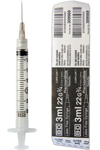 Syringes (BD Medical ) 3cc Lock Tip (Black Hub) 22G X 0.75 Precision Glide Needl