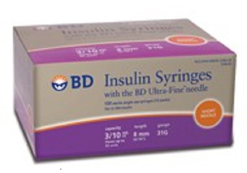 Syringes Insulin BD Ultra-Fine II 0.3cc [U-100] 31G X5/16 C500 By Becton Dickin