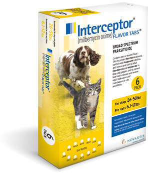 Interceptor (Yellow) Canine 26-50# Feline 6.1-12# 11.5mg - 10 X6-Dose Bx10 By E