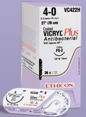 Suture #0 Vicryl Plus Antibacterial (Cp-1) 1/2 Circle Rev Cut 36.4mm / 27 Undye