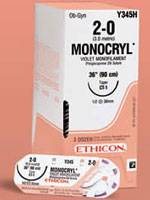Suture #1 Monocryl (Ct-1) 1/2 Circle Tpr Point 37mm / 36 Violet B36 By Ethicon(