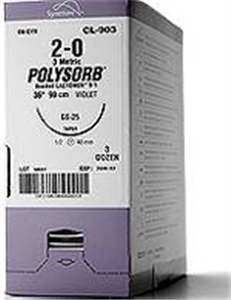 Suture #3-0 Polysorb (C-14) 3/8 Circle Rev Cut 24mm 30 Violet Lactomer B36 By