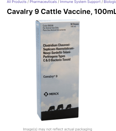 '.Cavalry 9 Cattle Vaccine, 100m.'