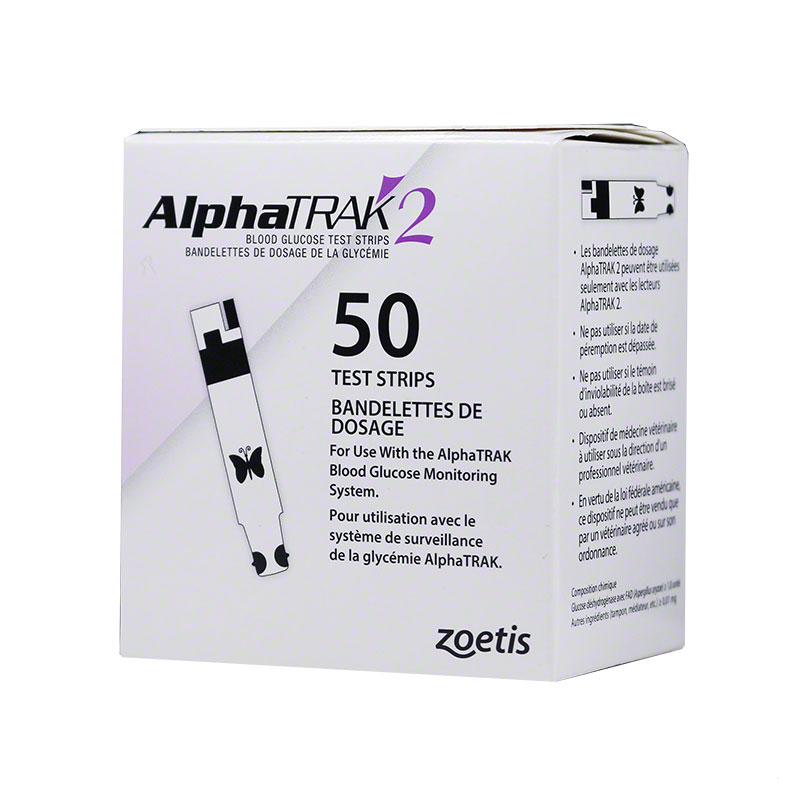 Alphatrak 2 Test Strips one Box of 50 By Zoetis Purple Vial