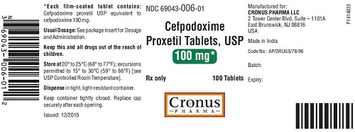 Cefpodoxime Proxetil Tabs 100mg - Human Label B100 By Cronus Pharma