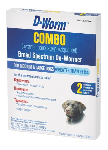 D-Worm Combo (Pyrantel Pamoate/Praziquantel) Broad Spectrum De-Wormer - Large Do