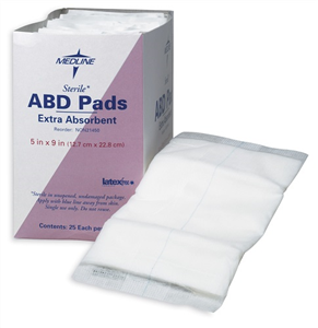 Abdominal Pad 5X9 - Sterile Bx25 By Medline Industries Item No.: Vet-OTC-MW 065079<Br>Mfr: Medline Industries<Br>Sku; 065079<Br>Unit: Bx25<Br>Mfr Code: Non21450H<Br>Case Lot: 0<Br>Size: 5 X 9