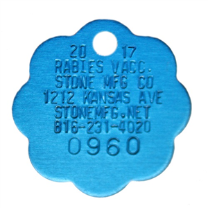 Rabies Tag 2017 Mini Aluminum - Blue Rosette B100 By Stone