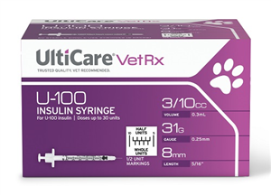Syringes Insulin Ulticare Vet Rx 0.3cc (U-100) With Half Unit Scale - 31G X5/16