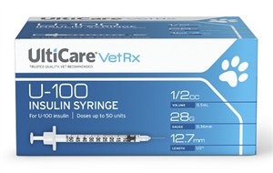 Syringes Insulin Ulticare Vet Rx 0.5cc [U-100] 28G X0.5 B100 By Ultimed