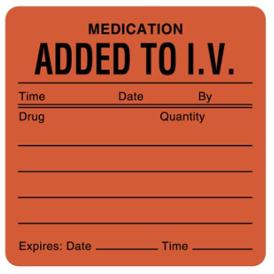 Stickers Medication Added To I.V. 2.5 X2.5 - 381 Per Roll Orange Roll ...