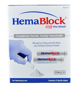Hemablock  Sterile Tubes, 2gm Powder Stik Pack Box of 5 By Vet Brand