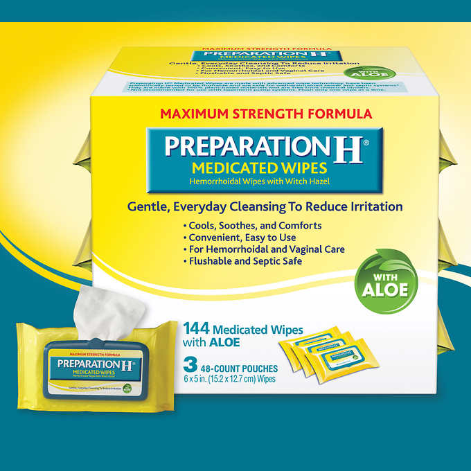 Case of 12-Preparation H Medicated Wipes 144 Count