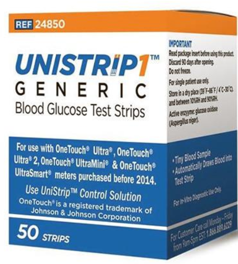 HOME/DIAGNOSTICS/BLOOD GLUCOSE TEST STRIPS/UniStrip 1 Retail 50'S