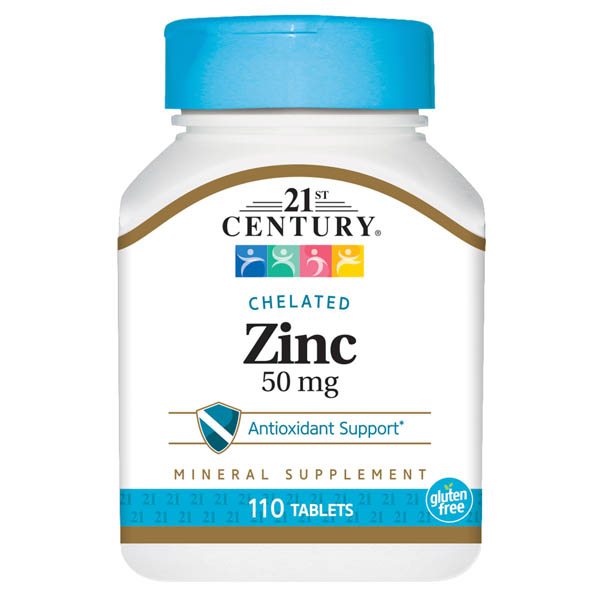 Pack of 12-21st Century Zinc 50 mg (Chelated) 110 Tablets