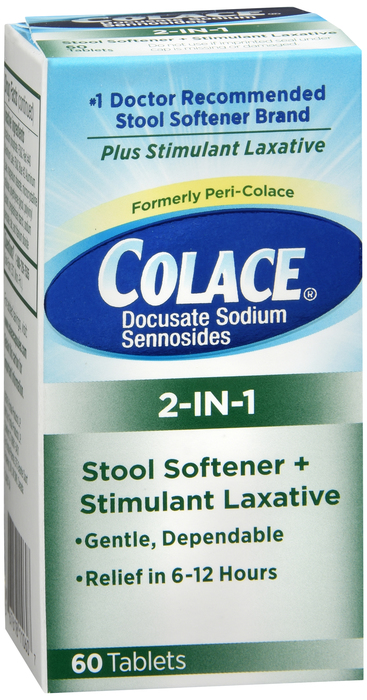 Case of 12-Colace 2-In-1 Stool Softener + Stimulant Laxative, Tablets 60ct